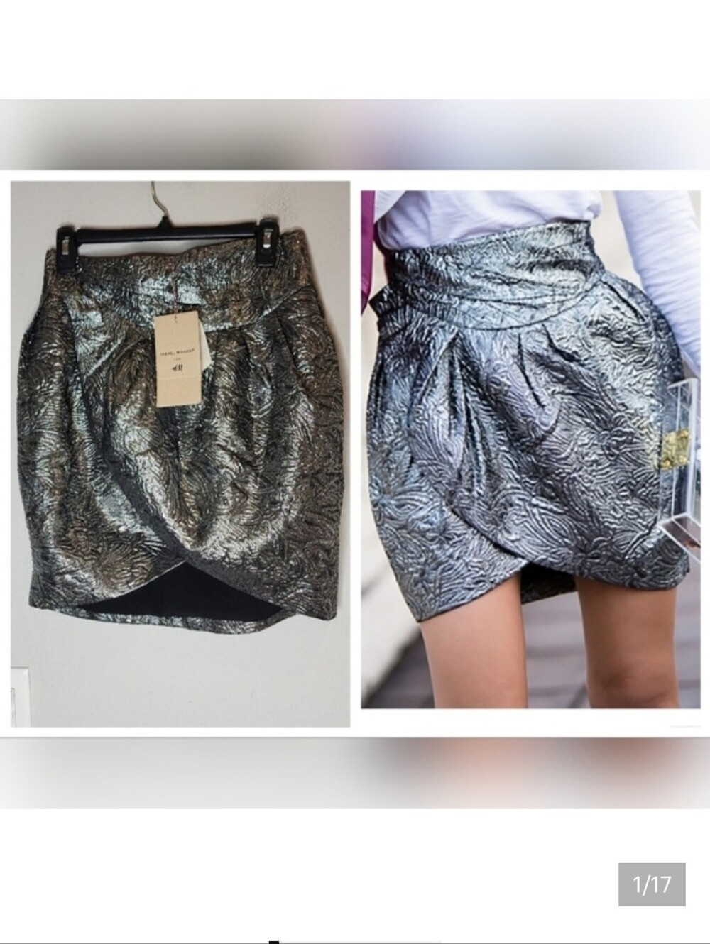 NWT Isabel Marant × H&M Wool/Silk‎ Metallic Grey Tulip Wrap Mini Skirt Size 8